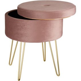 tectake Convertible footstool Ava in Velvet look - bar stool dressing table chair - rose