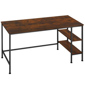 tectake Desk Donegal w/built in shelves (140x60x76.5cm) - gaming desk computer desk - Industrial wood dark rustic