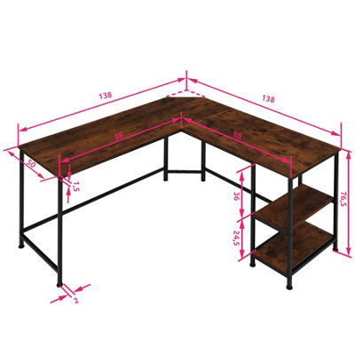 Computer Desk Canton w/ under desk shelves (120x60x75.5cm)