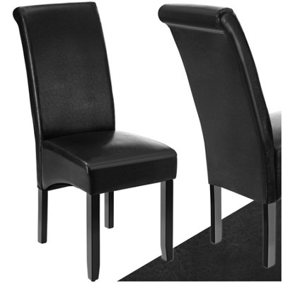 tectake Dining chair with ergonomic seat shape leather chair wooden