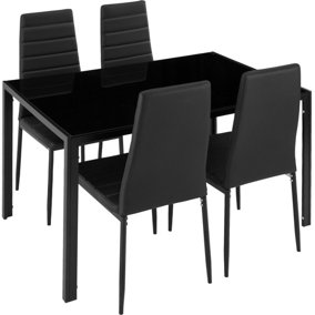 tectake Dining table and chair Set Berlin 4+1 - dining room table and chairs dining table and 4 chairs - black
