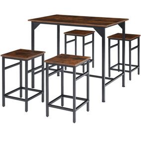tectake Dining table with 4 bar stools Edinburgh - dining table and chairs kitchen table - Industrial wood dark rustic