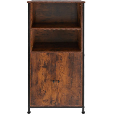tectake Display cabinet Doncaster - 2 shelves 1 cupboard - Highboard kitchen cabinet - Industrial wood dark rustic