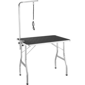 tectake Dog Grooming Table with Arm - grooming table dog grooming harness - black/grey