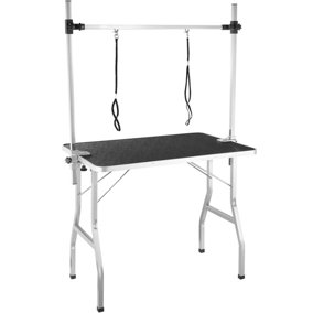 tectake Dog Grooming Table with Two Slings - grooming table dog grooming harness - black/silver