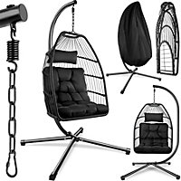 tectake Egg Chair Ariane with Frame and Cushions - hanging chair garden swing chair - black