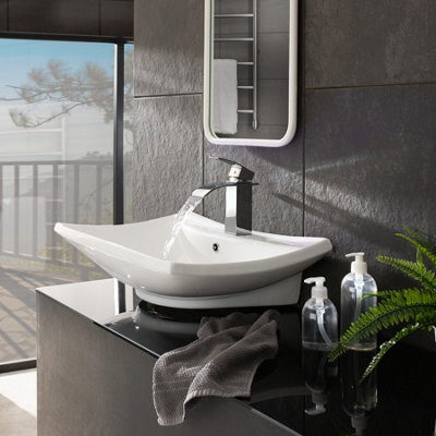 tectake Faucet curved waterfall tap - bathroom sink tap faucet tap - grey