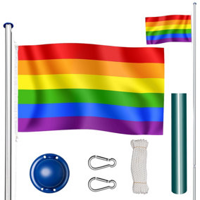 tectake Flagpole Set - Height adjustable & Aluminium - garden flag pole flag stand - color