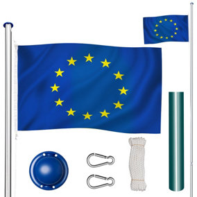 tectake Flagpole Set - Height adjustable & Aluminium - garden flag pole flag stand - Europe