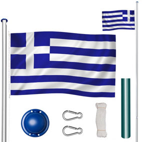tectake Flagpole Set - Height adjustable & Aluminium - garden flag pole flag stand - Greece