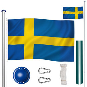 tectake Flagpole Set - Height adjustable & Aluminium - garden flag pole flag stand - Sweden