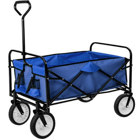 tectake Foldable garden trolley w/ 80kg load capacity - garden cart beach trolley - blue