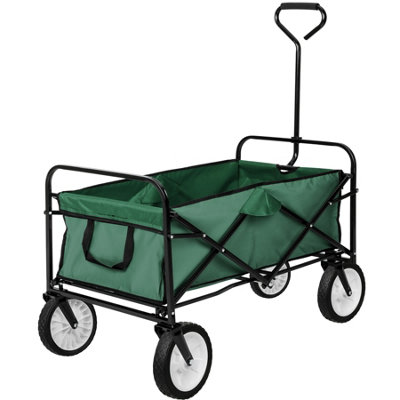 tectake Foldable garden trolley w/ 80kg load capacity - garden cart beach trolley - green
