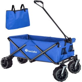 tectake Foldable garden trolley with wide tires (80kg max load) - garden cart beach trolley - blue