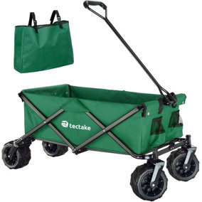 tectake Foldable garden trolley with wide tires (80kg max load) - garden cart beach trolley - green