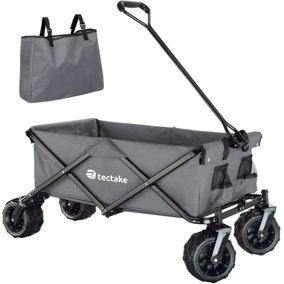 tectake Foldable garden trolley with wide tires (80kg max load) - garden cart beach trolley - grey