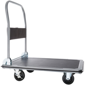 tectake Folding trolley with brakes - hand truck flatbed trolley - black 300 kg