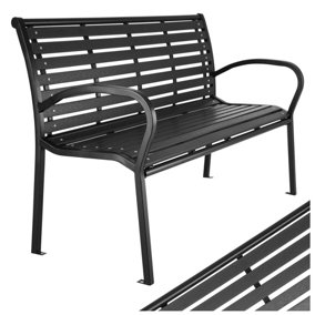 tectake Garden bench 3-seater w/ steel frame (126x62x81.5cm) - outdoor bench metal garden bench - black