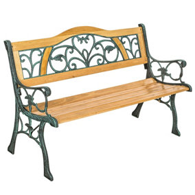 tectake Garden bench Kathi 2-seater in wood and cast iron (124x60x83cm) - wooden bench wooden garden bench - brown