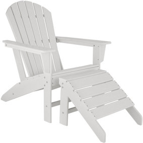tectake Garden chair with footstool in an Adirondack design - sun lounger garden lounger - white/white