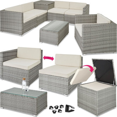 tectake Garden corner sofa set Pisa 5 seats 1 table garden sofa garden corner sofa light grey DIY at B Q