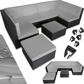 tectake Garden corner sofa set Venice - 7 seats & 1 table - garden sofa garden corner sofa - black/grey