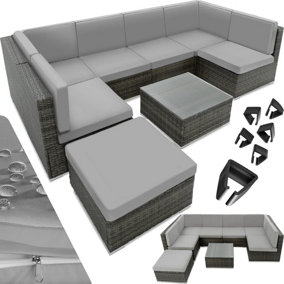 tectake Garden corner sofa set Venice - 7 seats & 1 table - garden sofa garden corner sofa - grey