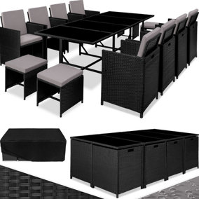 tectake Garden rattan furniture set Palma - 12 seats 1 table - garden tables and chairs garden furniture set - black/grey