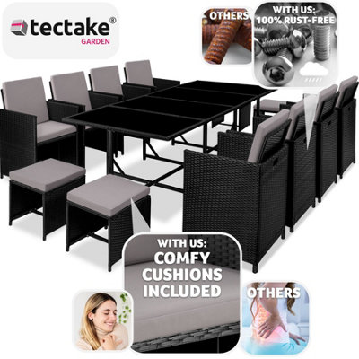 tectake Garden rattan furniture set Palma - 12 seats 1 table - garden tables and chairs garden furniture set - black/grey