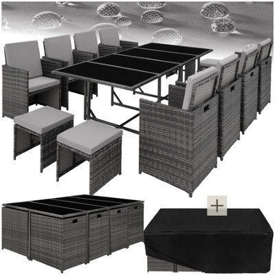 tectake Garden rattan furniture set Palma 12 seats 1 table garden