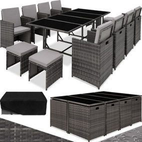 tectake Garden rattan furniture set Palma - 12 seats 1 table - garden tables and chairs garden furniture set - grey/light grey
