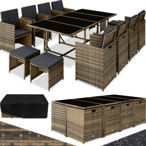 tectake Garden rattan furniture set Palma - 12 seats 1 table - garden tables and chairs garden furniture set - nature/dark grey
