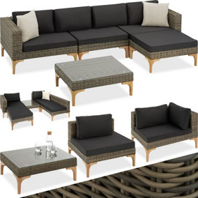 tectake Garden sofa set Konstanza - 1 XL sofa 1 stool 1 table - Rattan lounge garden lounge - nature