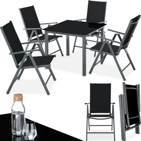 tectake Garden table and chair set - 4 Chairs 1 Table - outdoor table and chairs garden table and chairs set - dark grey