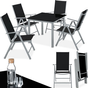 tectake Garden table and chair set - 4 Chairs 1 Table - outdoor table and chairs garden table and chairs set - silver/gray