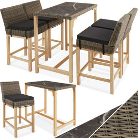 tectake Garden table and chairs - Bar table Kutina with 4 bar stools Latina - dining table outdoor table and chairs - nature