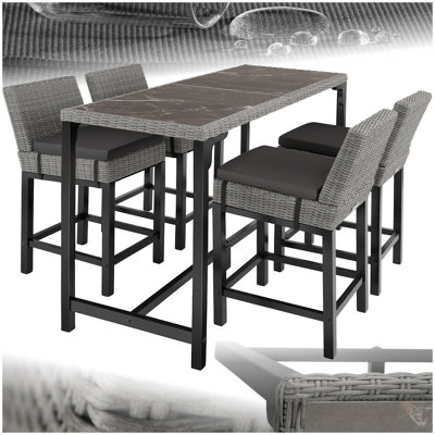 tectake Garden table and chairs - Bar table Lovas with 4 bar stools Latina - dining table ...