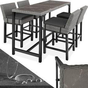 tectake Garden table and chairs - Bar table Lovas with 4 bar stools Latina - dining table outdoor table and chairs - grey