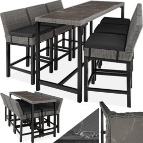 tectake Garden table and chairs - Bar table Lovas with 6 bar stools Latina - dining table outdoor table and chairs - grey