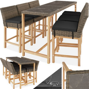 tectake Garden table and chairs - Bar table Lovas with 6 bar stools Latina - dining table outdoor table and chairs - nature