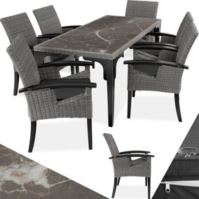 tectake Garden table and chairs - Foggia table with 6 Rosarno chairs - dining table outdoor table and chairs - grey
