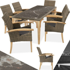 tectake Garden table and chairs - Foggia table with 6 Rosarno chairs - dining table outdoor table and chairs - nature