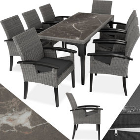 tectake Garden table and chairs - Foggia table with 8 Rosarno chairs - dining table outdoor table and chairs - grey