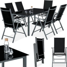 tectake Garden Table and chairs furniture set 6+1 - outdoor table and chairs garden table and chairs set - dark grey