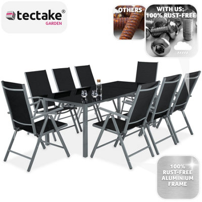 tectake Garden Table and chairs furniture set 8+1 - outdoor table and chairs garden table and chairs set - dark grey
