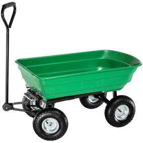 tectake Garden trolley with pneumatic tyres and tiltable bed (300kg load capacity) - garden cart beach trolley - green