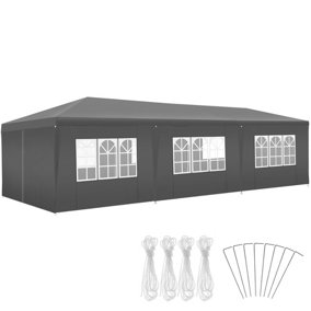tectake Gazebo Elasa with removable sides 9x3m Party tent - Pavilion garden tent - grey