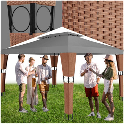tectake Gazebo Mona 3x4m rattan garden gazebo camping gazebo brown