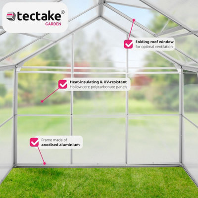 tectake Greenhouse in aluminium & polycarbonate - polycarbonate greenhouse walk in greenhouse - 190 x 185 x 195 cm