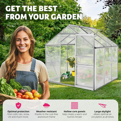 tectake Greenhouse in aluminium & polycarbonate - polycarbonate greenhouse walk in greenhouse - 190 x 185 x 195 cm